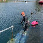 Debs training for the Wild Swim Relay at Vobster Quay