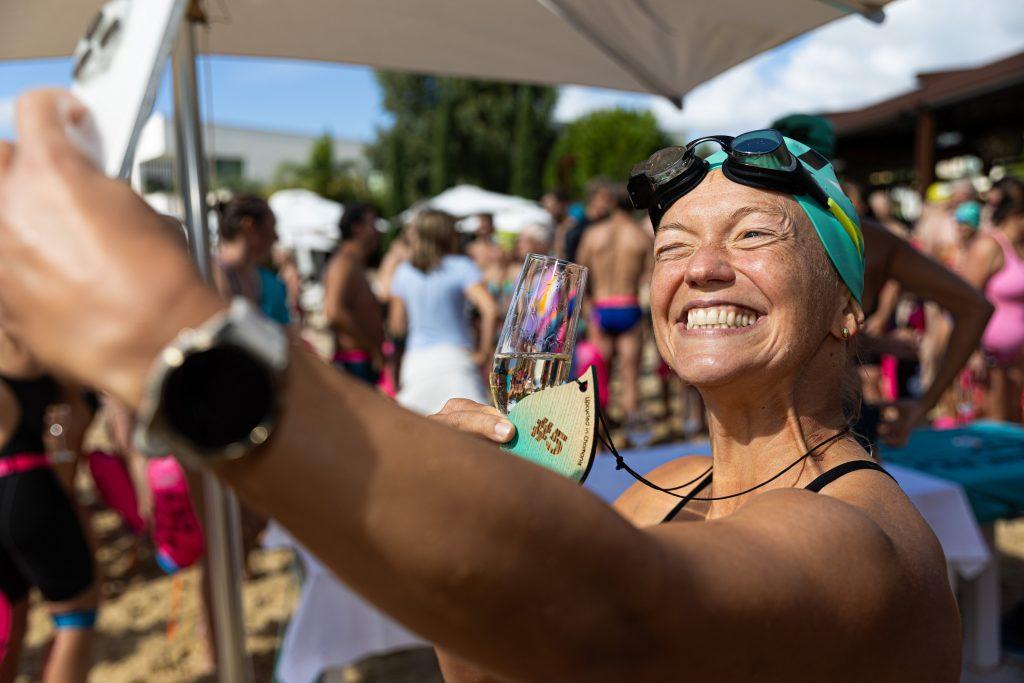 Anita Horn, taking a selfie after completing UltraSwim 33.3