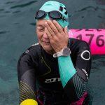 Anita Horn, emotional after completing a swim