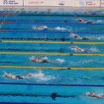 Swimmers racing in a pool