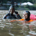 Swimmers in the river Avon still from Rave on for the Avon